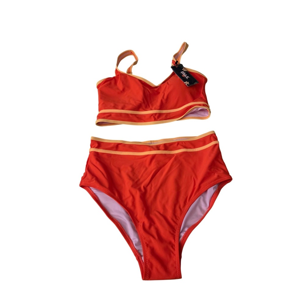 BMJL Womens Orange Yellow High Waisted Bikini Set Two Piece Swimsuit Size Medium